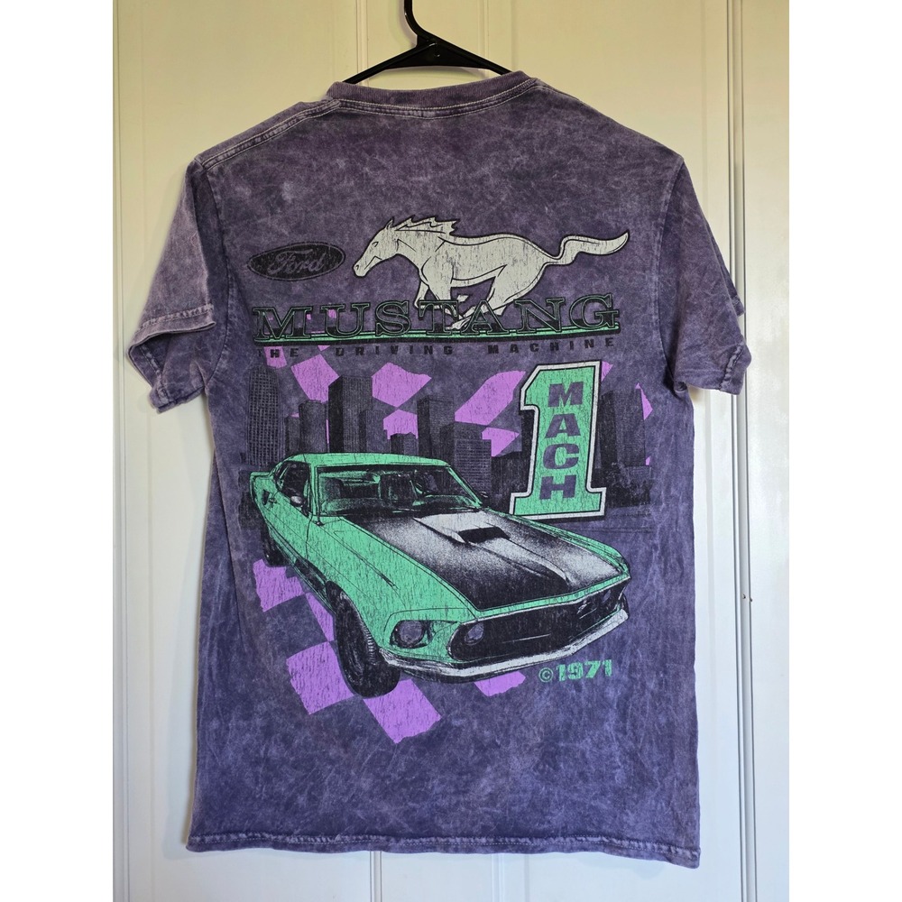 Ford Mustang Mach 1 1971 Graphic T-Shirt Purple Acid Wash Vintage Style Small